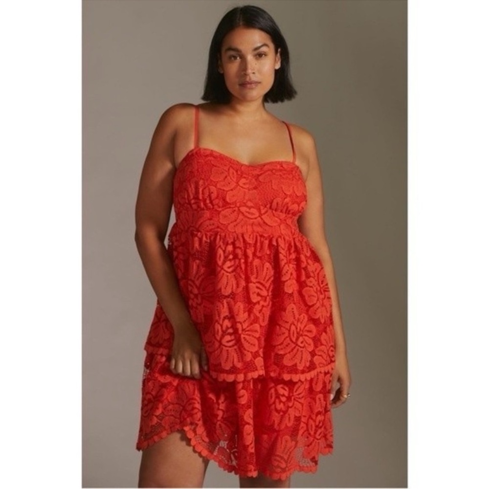 Maeve for Anthropologie Vibrant Orange Lace Dress